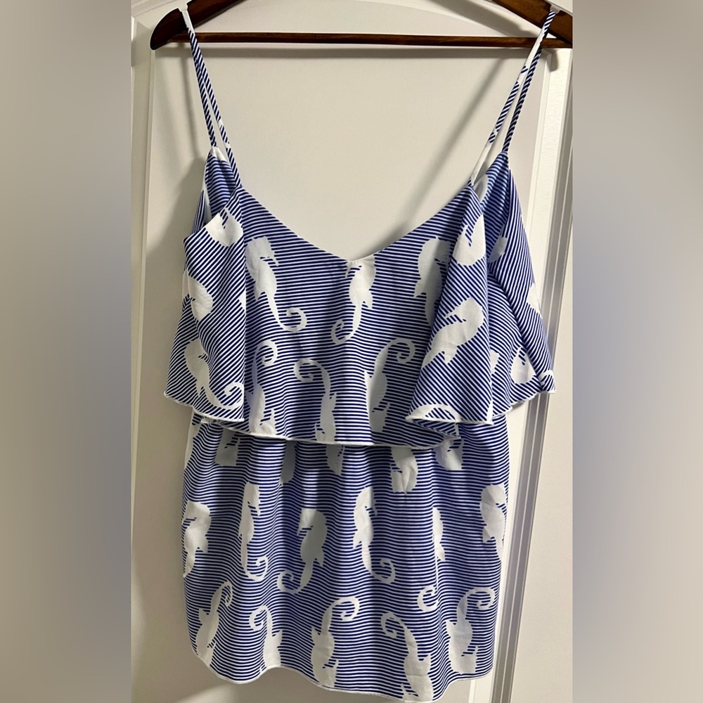 Women’s Seahorse Frilly Shirt with spaghetti straps by BlueTique. Size Medium